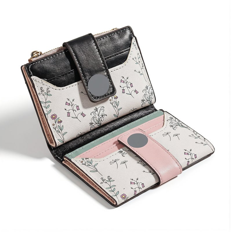 Cute Floral Mini Wallet For Teen Girls Student ID Card Holder Light Blue - Image 4