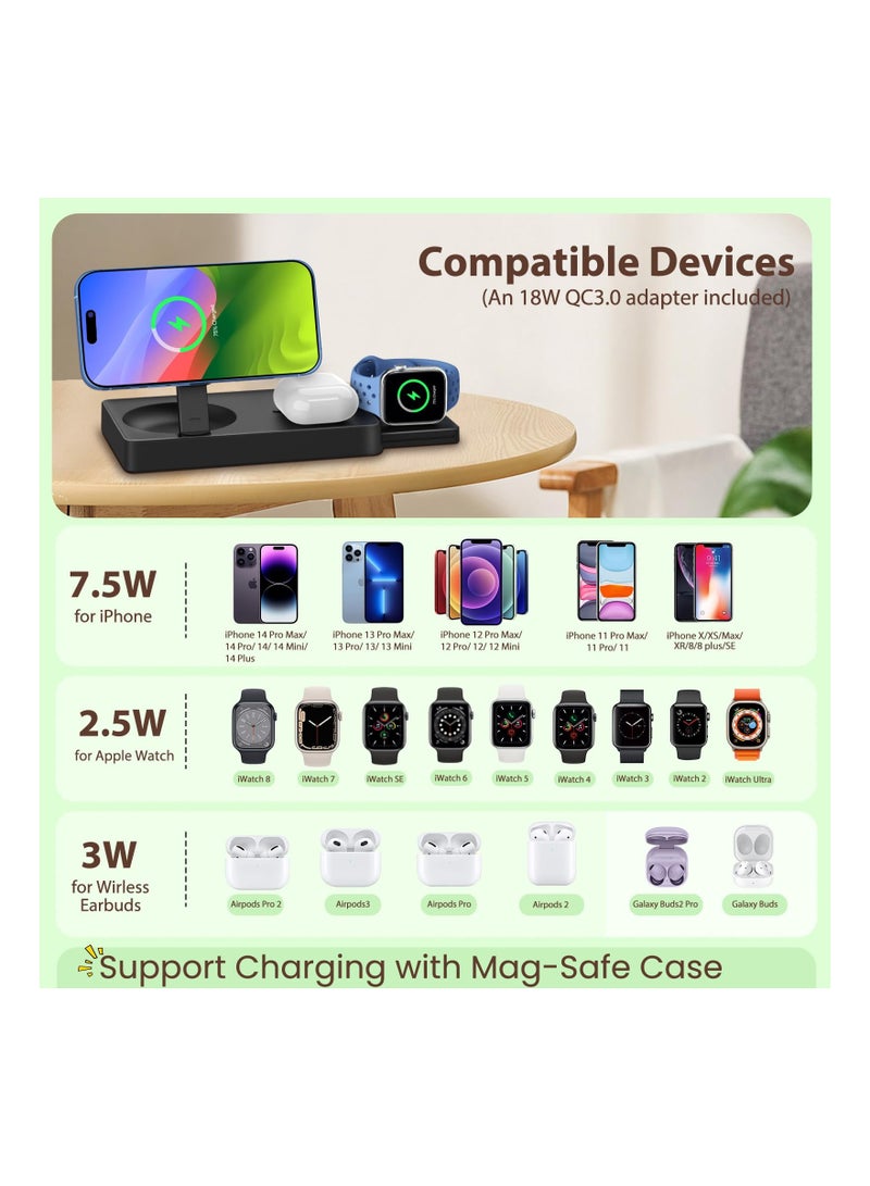 SYOSI 3-in-1 Wireless Magnetic Charging Station Mag-Safe Magnetic Charger Stand for iPhone 14 13 12 Pro Max/Pro/Mini/Plus- Charging Pad for Watch- Fast Wireless Charger for AirPods - Image 2