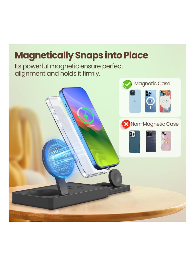 SYOSI 3-in-1 Wireless Magnetic Charging Station Mag-Safe Magnetic Charger Stand for iPhone 14 13 12 Pro Max/Pro/Mini/Plus- Charging Pad for Watch- Fast Wireless Charger for AirPods - Image 3