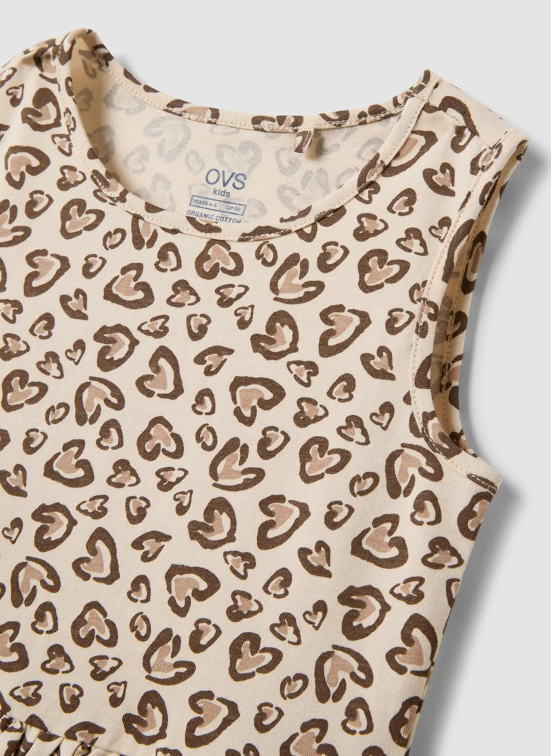 Ovs  OVS Beige Pure Cotton Mini Dress With Heart Print for Women | Best Price UAE