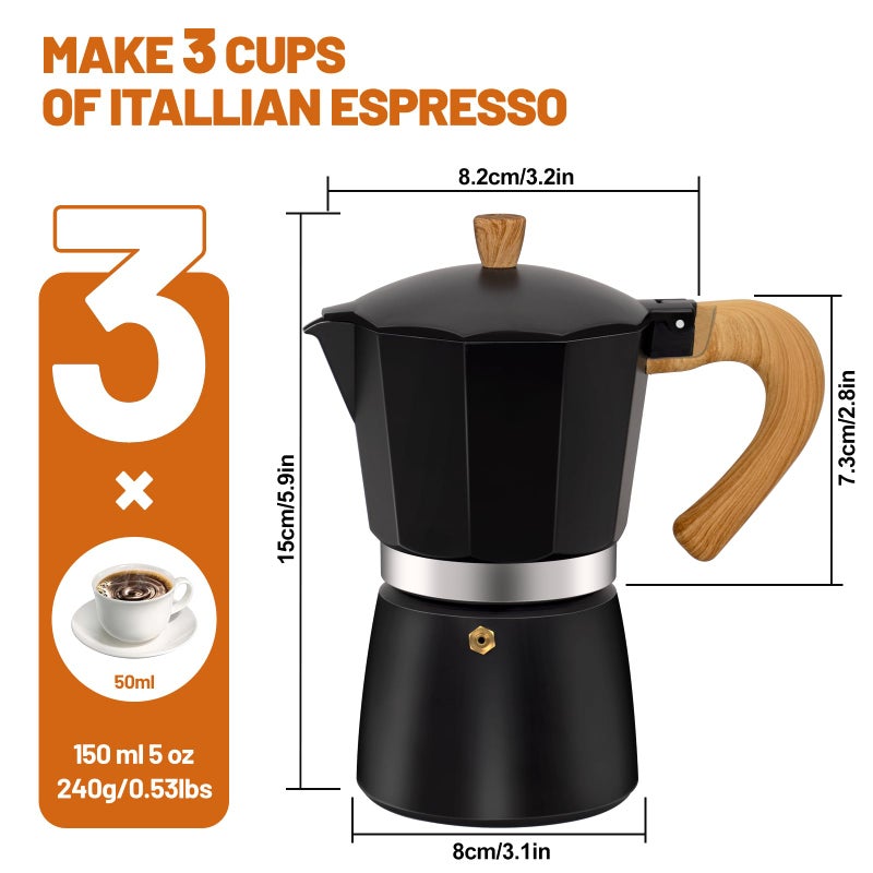 DITOSH 3 Cup Aluminum Espresso Stovetop Moka Pot Express Coffee Maker Percolator Italian Classic Mocha Coffee Machine for Italian and Cuban Cafe Brewing for Home & Camping 150ml 5oz - Image 2