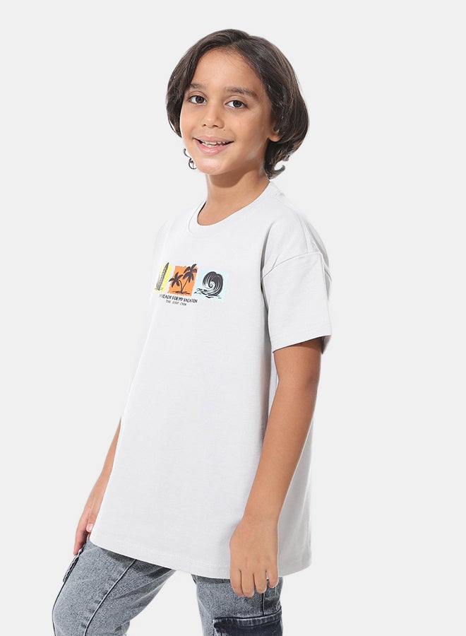 Andora Printed Slip On Light Grey Boys Oversized T-Shirt_Grey - Image 2