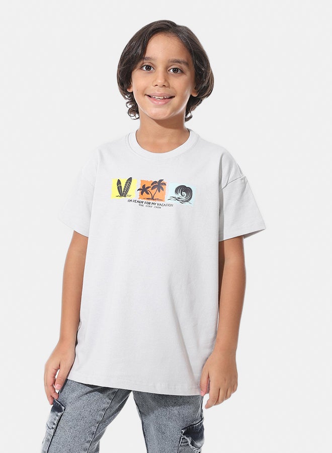 Andora Printed Slip On Light Grey Boys Oversized T-Shirt_Grey - Image 1