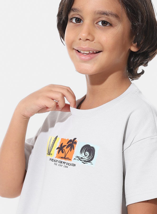 Andora Printed Slip On Light Grey Boys Oversized T-Shirt_Grey - Image 3