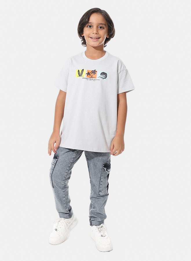 Andora Printed Slip On Light Grey Boys Oversized T-Shirt_Grey - Image 5