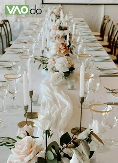 VAOdo Translucent Table Runner Chessian Tablecloth for Wedding Reception Bridal Shower Party Decoration Table Centerpiece 90*340CM White  - Image 2