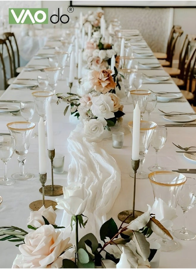 VAOdo Translucent Table Runner Chessian Tablecloth for Wedding Reception Bridal Shower Party Decoration Table Centerpiece 90*340CM White  - Image 2