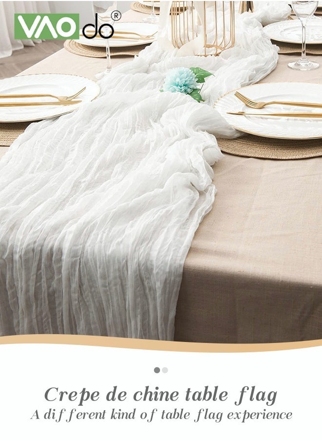 VAOdo Translucent Table Runner Chessian Tablecloth for Wedding Reception Bridal Shower Party Decoration Table Centerpiece 90*340CM White  - Image 4