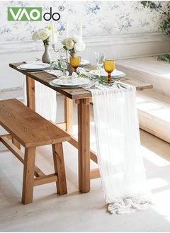 VAOdo Translucent Table Runner Chessian Tablecloth for Wedding Reception Bridal Shower Party Decoration Table Centerpiece 90*340CM White  - Image 3