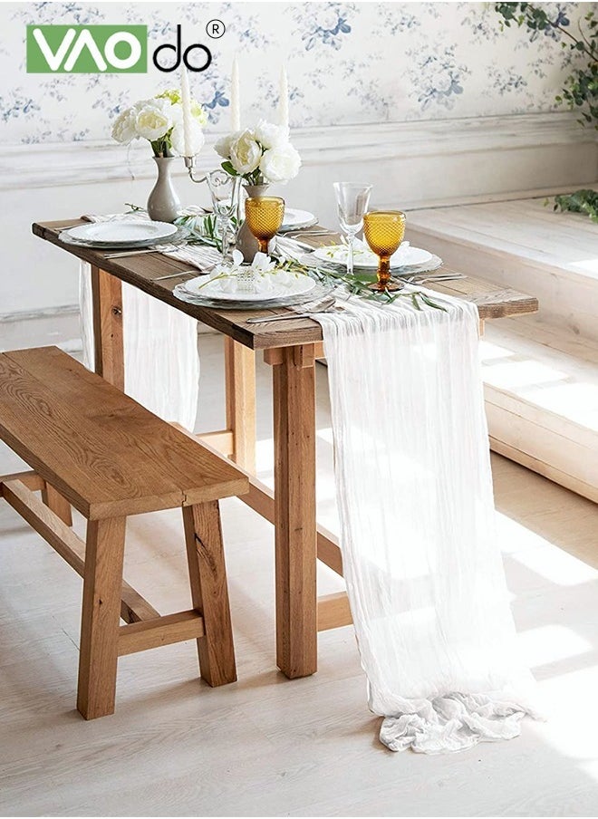VAOdo Translucent Table Runner Chessian Tablecloth for Wedding Reception Bridal Shower Party Decoration Table Centerpiece 90*340CM White  - Image 3