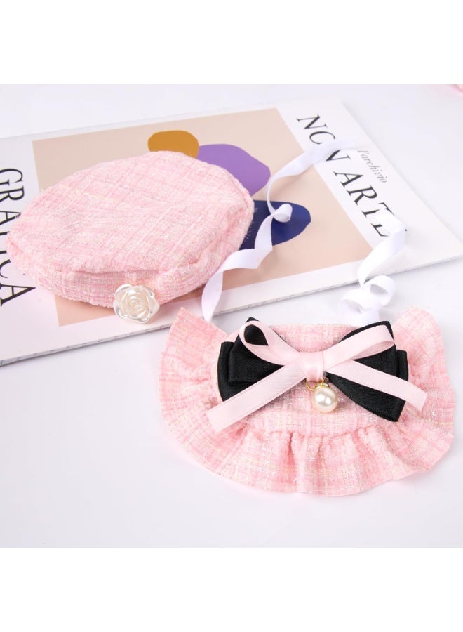 2PCS Cat Beret Hat with Small Camellia, Adjustable Satin Bowtie Bandana Scarf Set Pet Princess Costume for Halloween Christmas, Cat Dog Birthday Party Apparel (Pink Bow) - Image 5