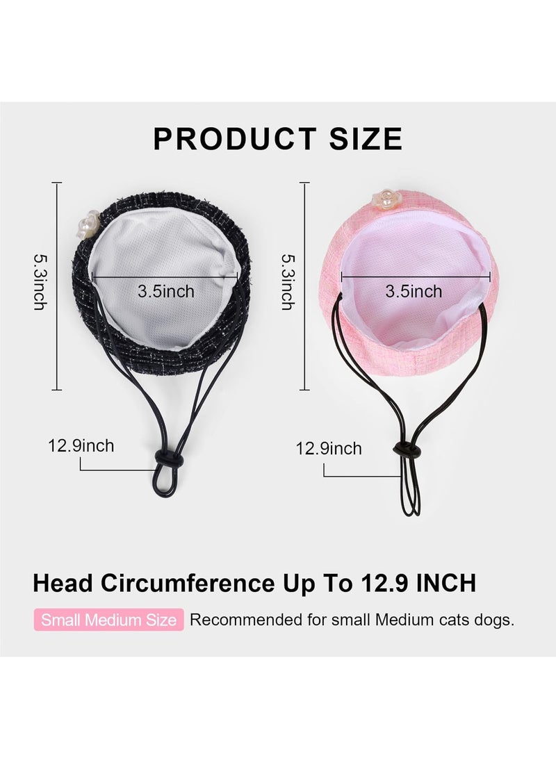 2PCS Cat Beret Hat with Small Camellia, Adjustable Satin Bowtie Bandana Scarf Set Pet Princess Costume for Halloween Christmas, Cat Dog Birthday Party Apparel (Pink Bow) - Image 3
