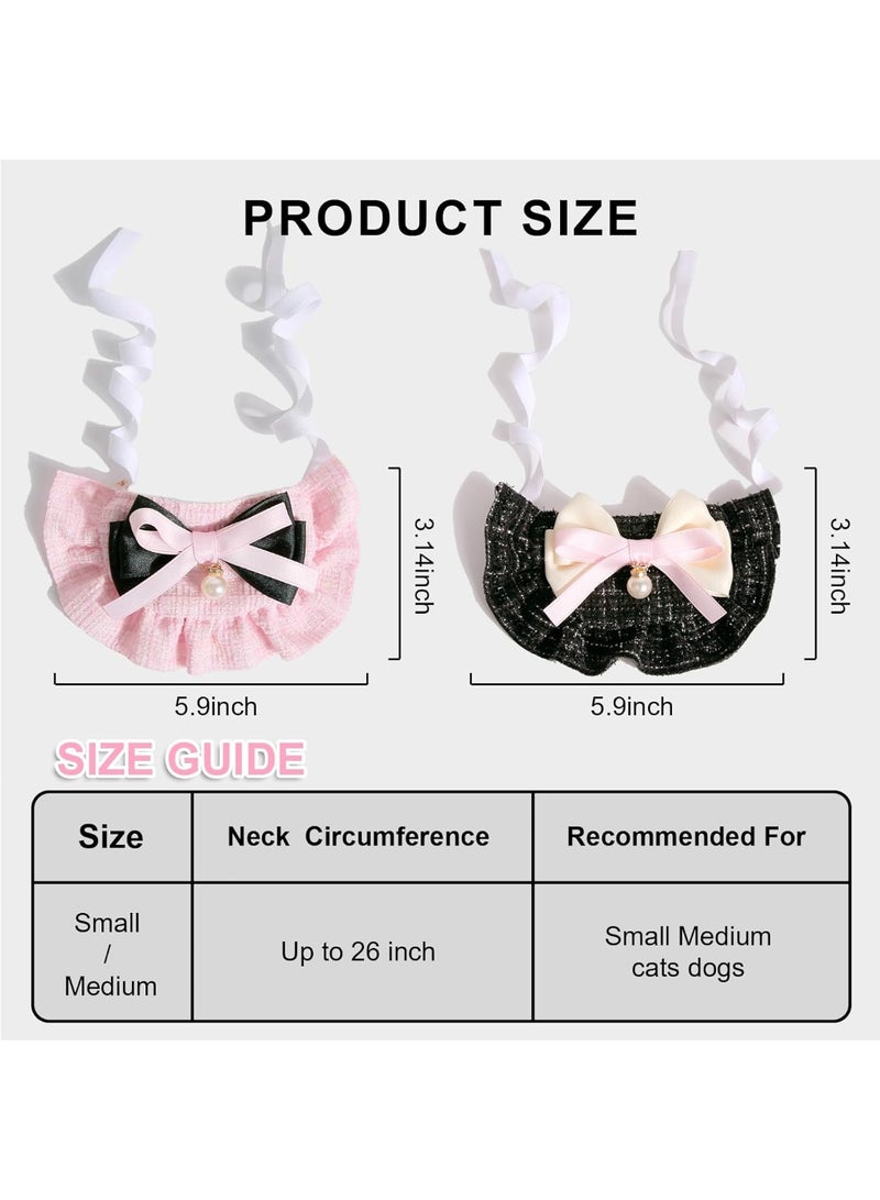 2PCS Cat Beret Hat with Small Camellia, Adjustable Satin Bowtie Bandana Scarf Set Pet Princess Costume for Halloween Christmas, Cat Dog Birthday Party Apparel (Pink Bow) - Image 2