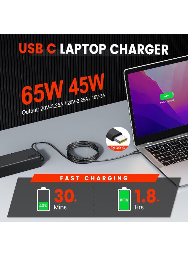 Zexen 65W 45W USB C Charger for Lenovo ThinkPad Yoga HP Chromebook Power Supply for Dell Latitude XPS Huawei Laptop PC Type C Charger Adapter for MacBook Pro Air Asus Acer Samsung Google - Image 4