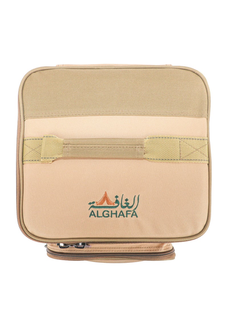 Camping Tool Bag, Camping and Travel Cooking Organizer, Travel Bag with Mesh Pockets, Portable Bag for Cooking, Barbecue and Kitchen Tools, 17*26*26cm, Oxford Canvas, PVC Lining, Khaki Color, Gafa