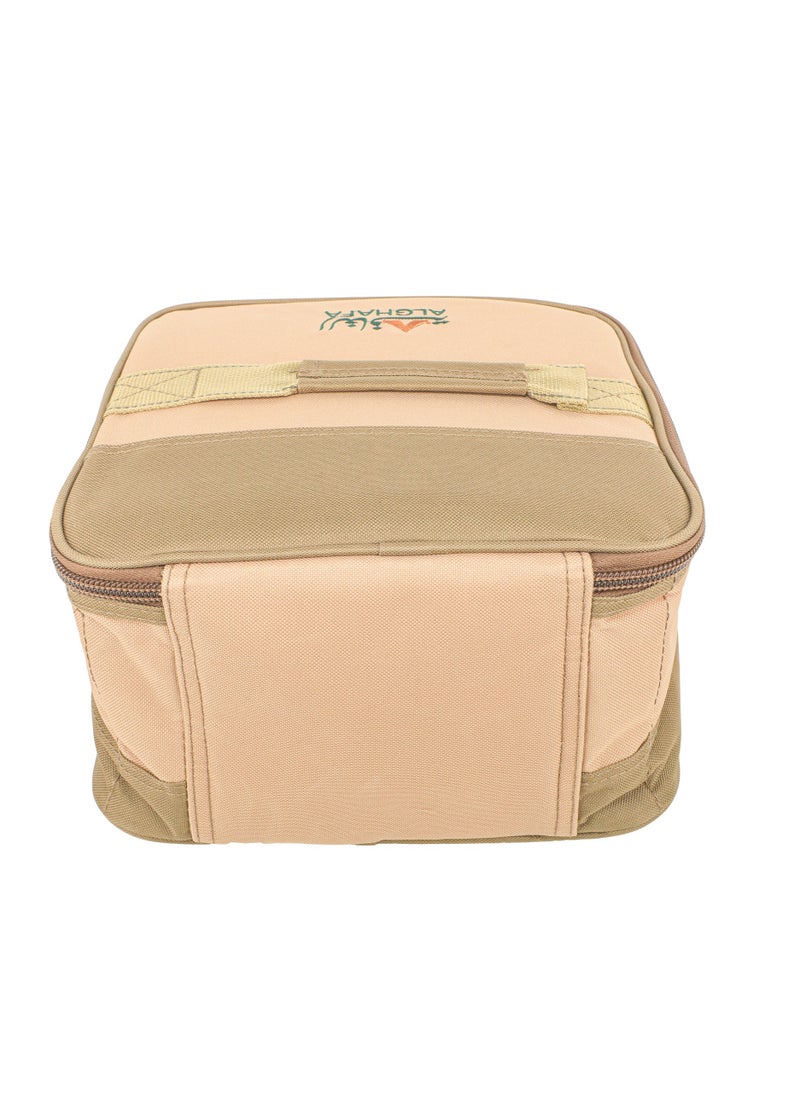 Camping Tool Bag, Camping and Travel Cooking Organizer, Travel Bag with Mesh Pockets, Portable Bag for Cooking, Barbecue and Kitchen Tools, 17*26*26cm, Oxford Canvas, PVC Lining, Khaki Color, Gafa