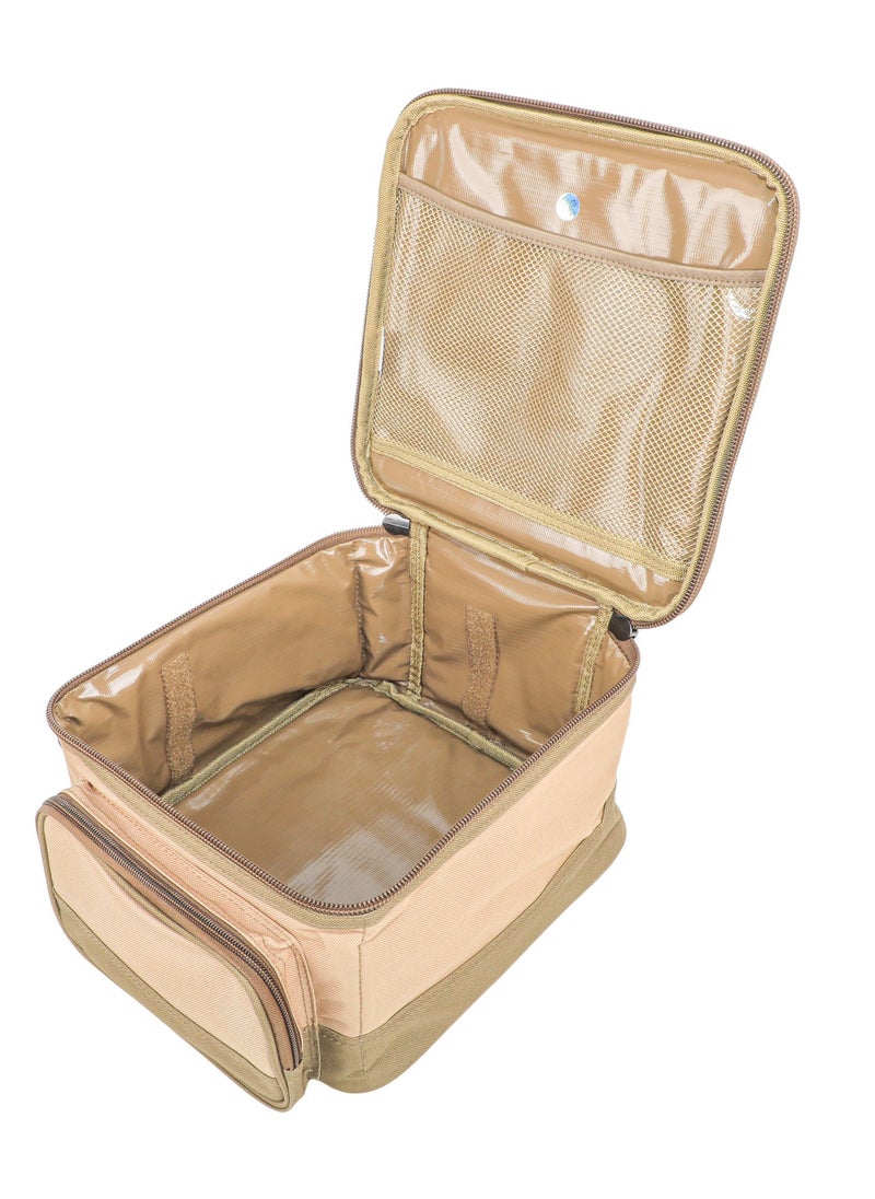Camping Tool Bag, Camping and Travel Cooking Organizer, Travel Bag with Mesh Pockets, Portable Bag for Cooking, Barbecue and Kitchen Tools, 17*26*26cm, Oxford Canvas, PVC Lining, Khaki Color, Gafa