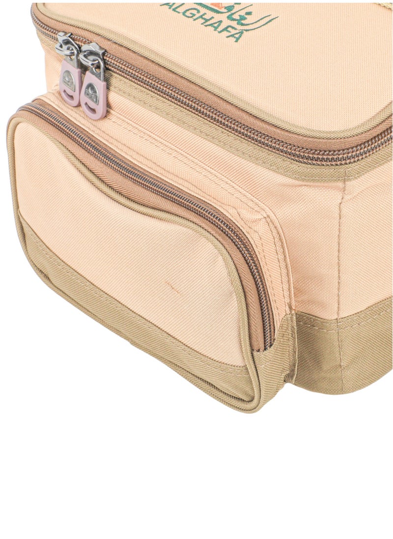 Camping Tool Bag, Camping and Travel Cooking Organizer, Travel Bag with Mesh Pockets, Portable Bag for Cooking, Barbecue and Kitchen Tools, 17*26*26cm, Oxford Canvas, PVC Lining, Khaki Color, Gafa