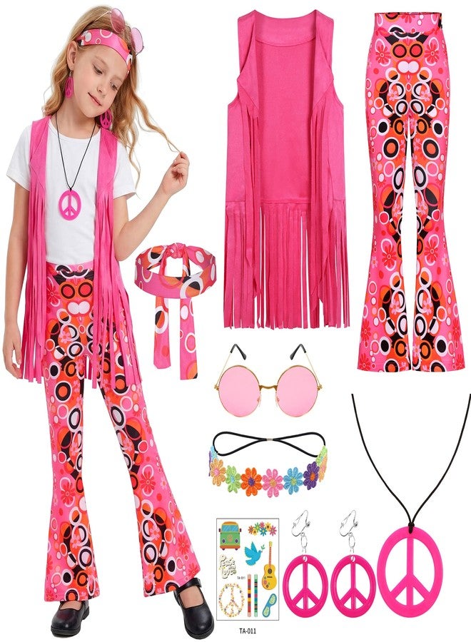 Cuteshower Girl Hippie Costume 70s 60s Hippie Outfits Halloween Party Outfit (8-9 Years) - Image 1