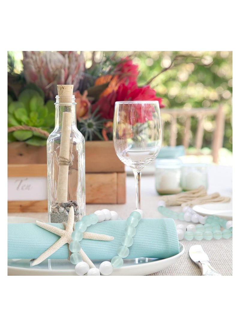 Luckam Wood Beads Garland with Tassels, 1 Pcs White Wooden Beads with Round Frosted Aqua Acrylic Beads, Boho Farmhouse Country Rustic Wall Hanging Tiered Tray Coffee Summer Table Beach Decorr - Image 3