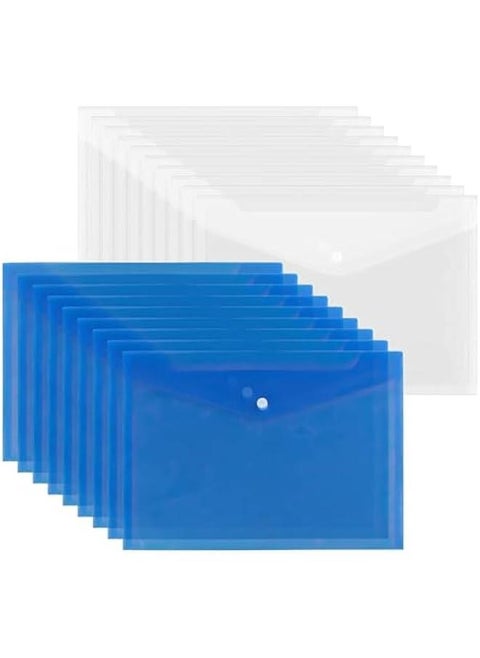 Plastic A4 File Folder, 20 Pack Clear Document Folders with Snap Closure, Waterproof Poly Envelopes Folders, Thin Document Envelopes Folder, File Storage Folder for He, Work, Office