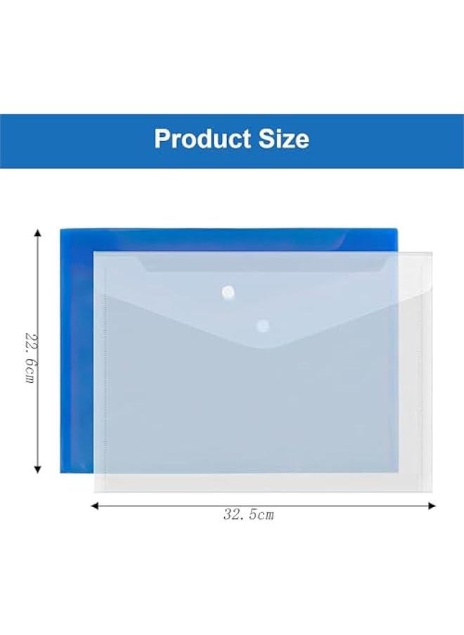 Plastic A4 File Folder, 20 Pack Clear Document Folders with Snap Closure, Waterproof Poly Envelopes Folders, Thin Document Envelopes Folder, File Storage Folder for He, Work, Office