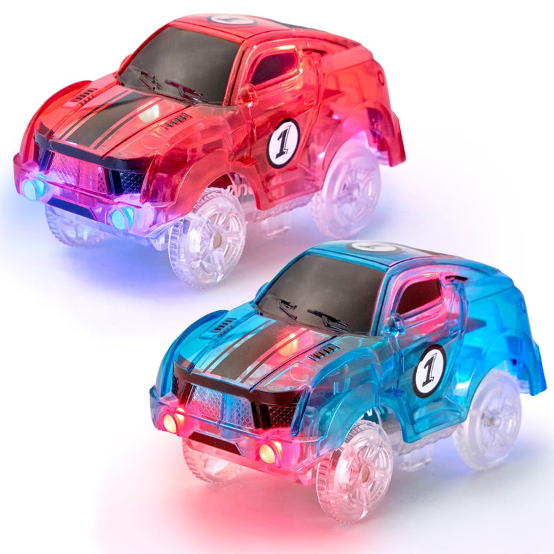 JitteryGit Replacement Light Up Magic Cars For Glow Flex Tracks Extra LED Car Accessories For Race Track Glow In The Dark Trax Compatible with Most Tracks For Kids Boys and Girls 2 Racers Pack - Image 3
