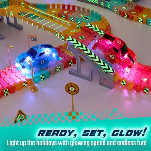JitteryGit Replacement Light Up Magic Cars For Glow Flex Tracks Extra LED Car Accessories For Race Track Glow In The Dark Trax Compatible with Most Tracks For Kids Boys and Girls 2 Racers Pack - Image 5