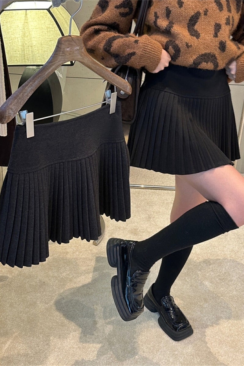 Fat mm thick woolen pleated skirt for women in autumn and winter, short height, high waist, hips covered, A-line anti-exposure pleated skirt - Image 3