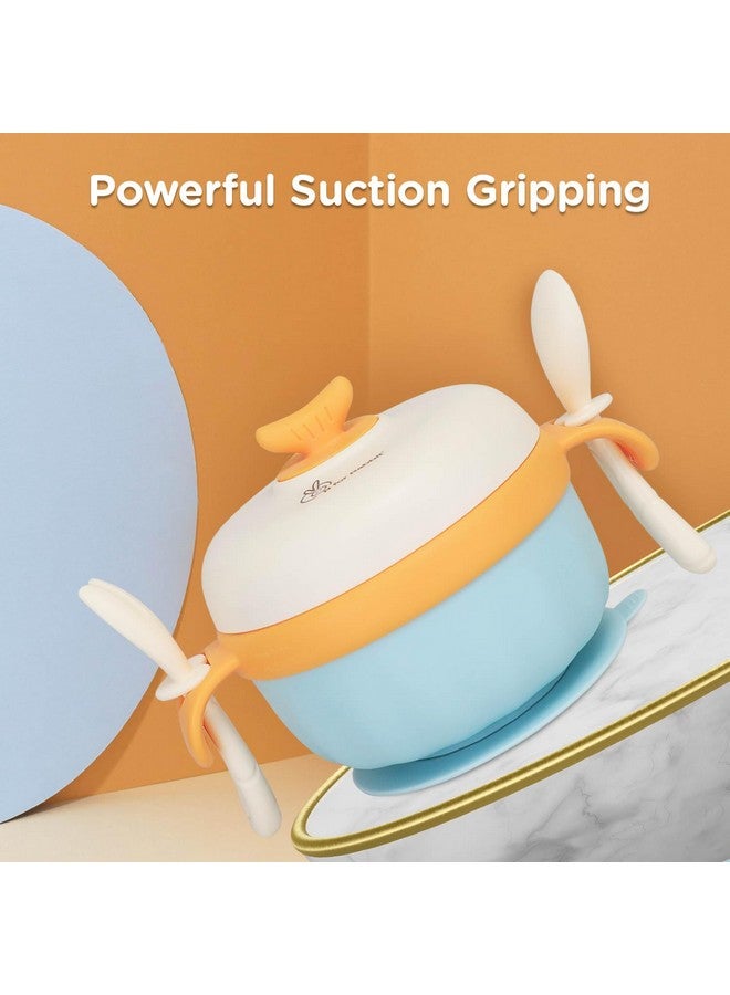 أر فور رابيت مجموعة أوعية طعام آمنة لتخزين طعام الطفل مع ملعقة وشوكة للطفل | صندوق وجبات خفيفة/فواكه متعدد الوظائف من الفولاذ المقاوم للصدأ 304 بسعة 350 جرام (أزرق) - Image 3