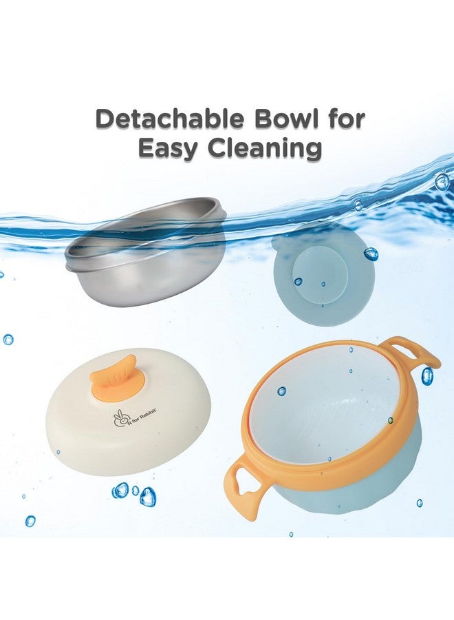 أر فور رابيت مجموعة أوعية طعام آمنة لتخزين طعام الطفل مع ملعقة وشوكة للطفل | صندوق وجبات خفيفة/فواكه متعدد الوظائف من الفولاذ المقاوم للصدأ 304 بسعة 350 جرام (أزرق) - Image 5