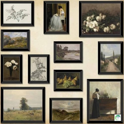 LANCHI95 12 Pcs Vintage Wall Art Decor FRAMED, Vintage Art Prints, Moody gallery wall art, Eclectic French Country Pictures Wall Decor for Bedroom - Image 1