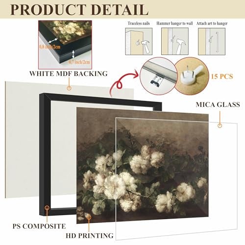 LANCHI95 12 Pcs Vintage Wall Art Decor FRAMED, Vintage Art Prints, Moody gallery wall art, Eclectic French Country Pictures Wall Decor for Bedroom - Image 3