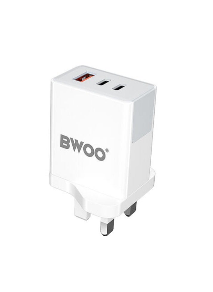 BWOO BWOO 40W Multi-Port USB Charger for iPhone 14 with PC Material, EU/US/UK Plugs, 3-in-1 Multifunction Fast Chargers  - Image 1