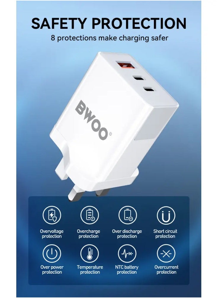 BWOO BWOO 40W Multi-Port USB Charger for iPhone 14 with PC Material, EU/US/UK Plugs, 3-in-1 Multifunction Fast Chargers  - Image 2