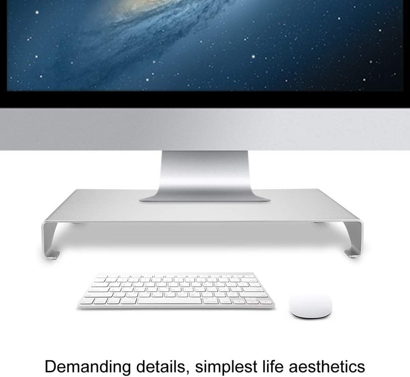 Aluminum Alloy Monitor Riser Stand, Monitor Stand Organizer with Cable Hole, Ergonomic Laptop Desk Shelf for Improved Posture and Keyboard Storage, Silver - Image 3