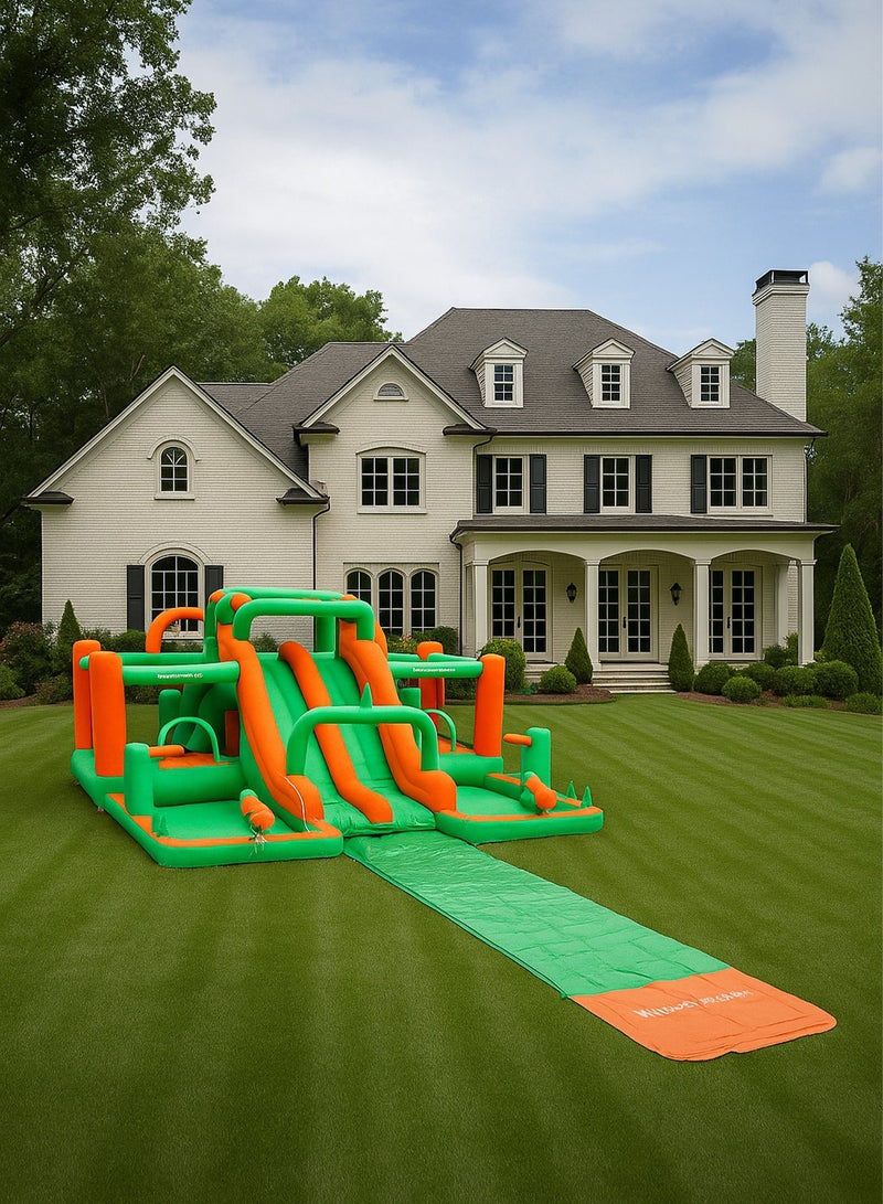 GT-Wheel Inflatable Twin Water Slide With Bouncer and Tunnel for Kids Outdoor Play - Image 1