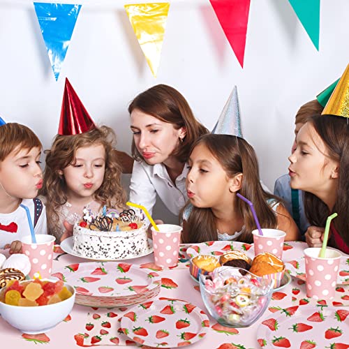 CENLBJ Strawberry Party Tableware Set,Strawberry Birthday Decoration,Summer Fruit Party Supplies Paper Plates Napkins Tablecloth for 25 Guests Great for Birthday Summer Fruit 1st - Image 5