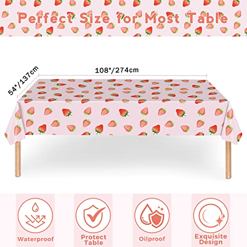 CENLBJ Strawberry Party Tableware Set,Strawberry Birthday Decoration,Summer Fruit Party Supplies Paper Plates Napkins Tablecloth for 25 Guests Great for Birthday Summer Fruit 1st - Image 3