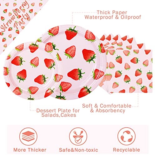 CENLBJ Strawberry Party Tableware Set,Strawberry Birthday Decoration,Summer Fruit Party Supplies Paper Plates Napkins Tablecloth for 25 Guests Great for Birthday Summer Fruit 1st - Image 4