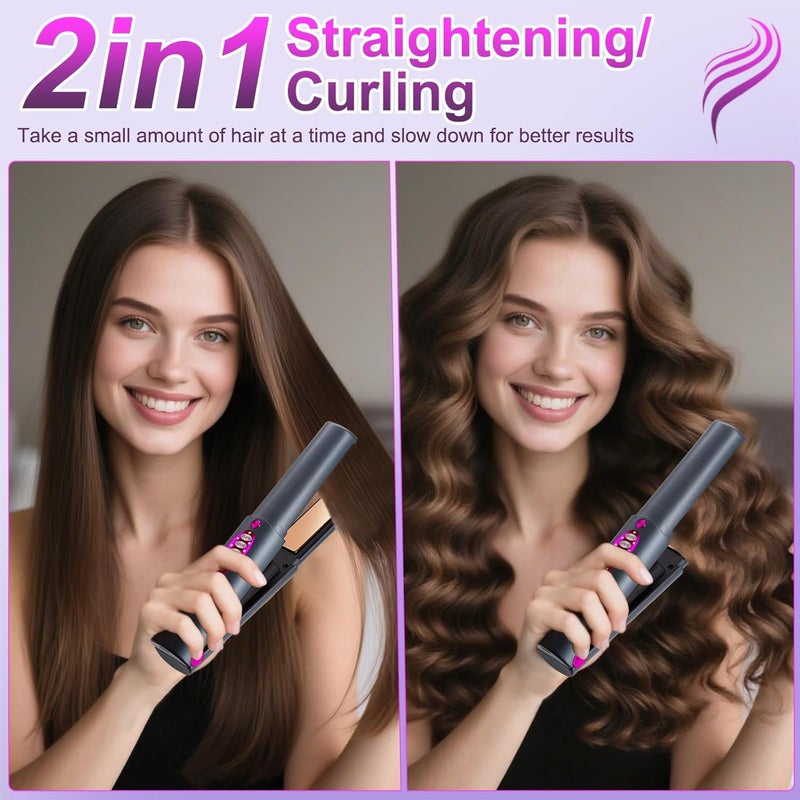 7JI 2 in 1 Cordless Hair Straightener Curler,Mini Portable Travel Wireless Straightener,Fast Heating, Anti-Scald 3-Level Straightener,Straight Hair and Curly Hair, Type-C Rechargeable (Grey) - Image 3