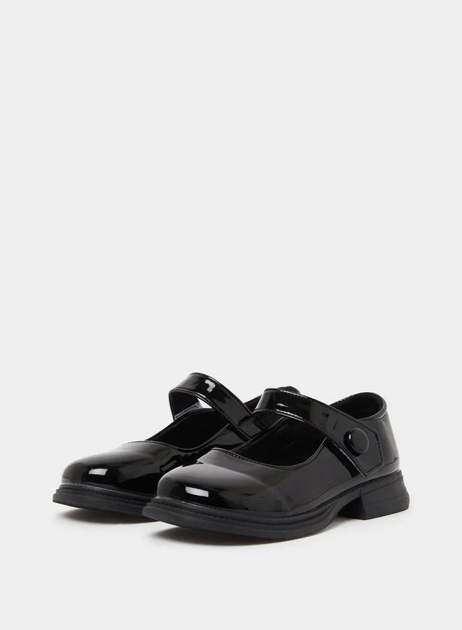 Styli Girls Patent Mary Jane Shoes with Button Detail