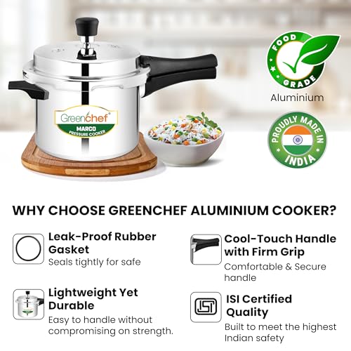 GREENCHEF Marco Aluminium Pressure Cooker Outer Lid 5 Litres capacity, ISI Certified, Silver Colour - Image 4