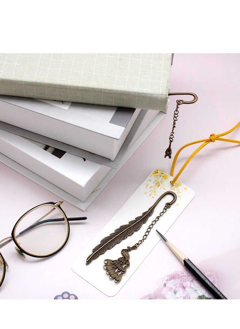 SYOSI - 2 Pcs Metal Feather Bookmark, Retro Simple Bookmark with Creative Pendant, Suitable Gift for Friends, Family, Parents, Lovers of Antiques and Reading - Image 1