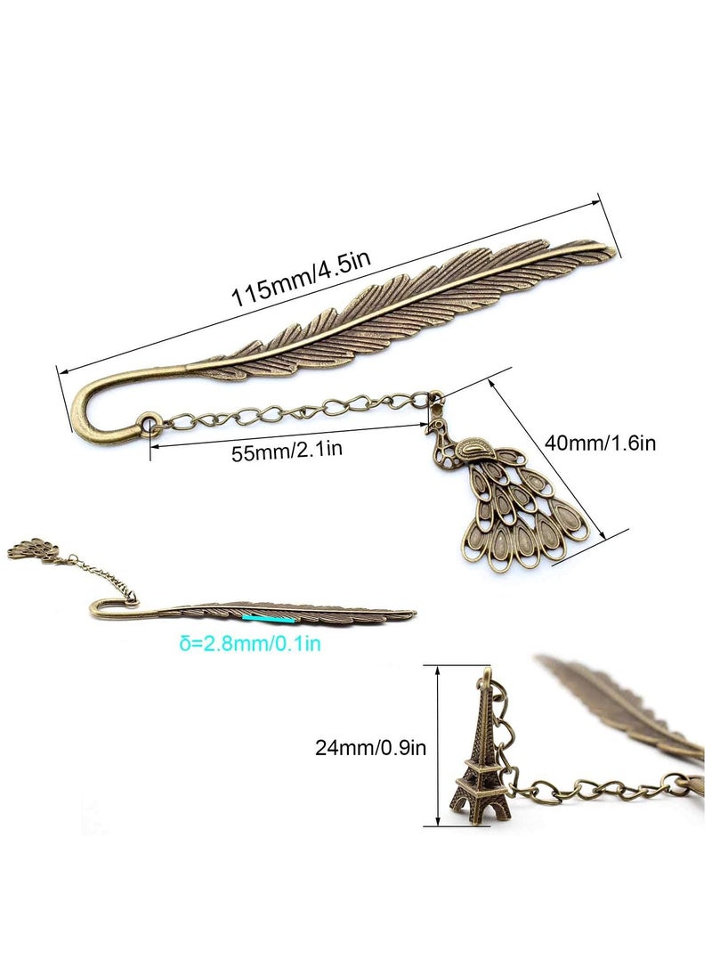 SYOSI - 2 Pcs Metal Feather Bookmark, Retro Simple Bookmark with Creative Pendant, Suitable Gift for Friends, Family, Parents, Lovers of Antiques and Reading - Image 1