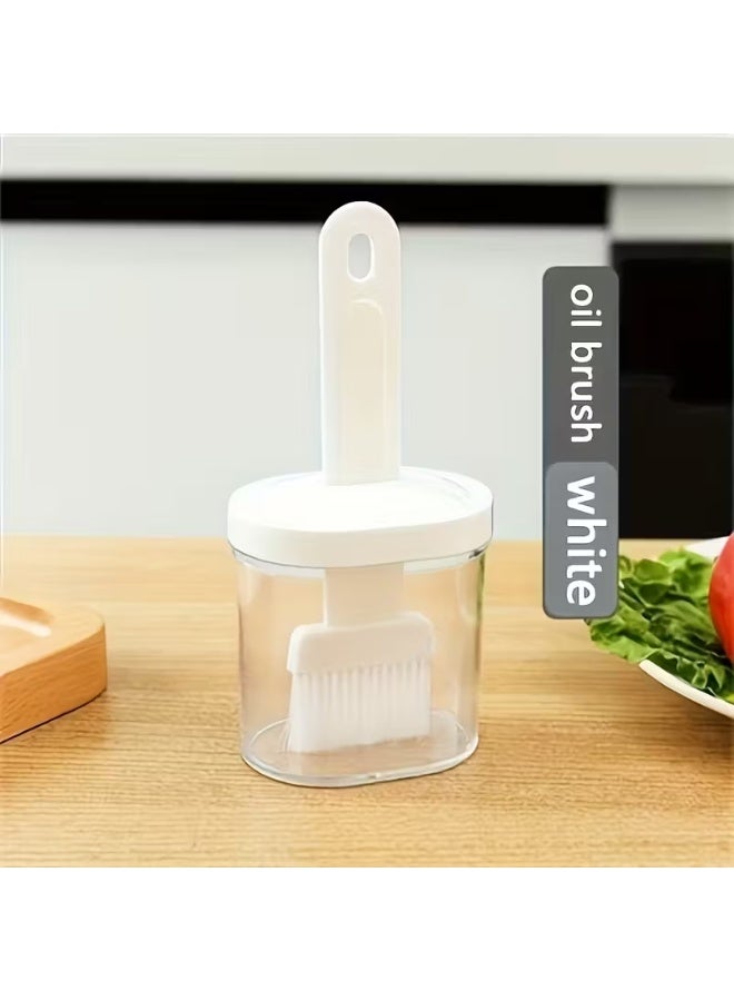 1Pc Silicone Oil Brush with Oil Bottle for BBQ & Baking | Creative Oil Dispenser Basting Brush for Cooking, Grilling, Roasting & Kitchen Use | Portable BBQ Oil Brush for Camping & Outdoor Picnic - White - Image 1