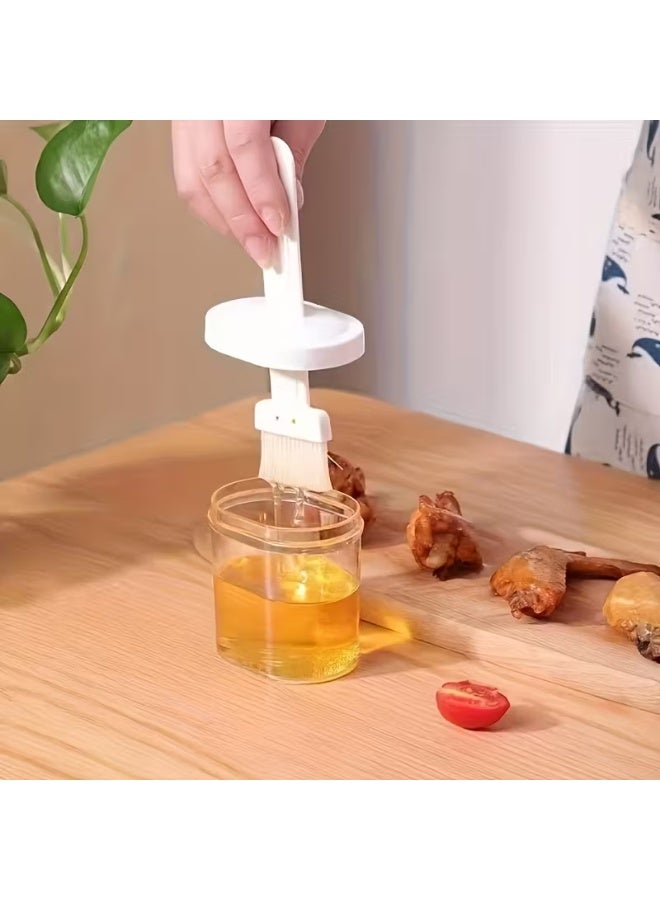 1Pc Silicone Oil Brush with Oil Bottle for BBQ & Baking | Creative Oil Dispenser Basting Brush for Cooking, Grilling, Roasting & Kitchen Use | Portable BBQ Oil Brush for Camping & Outdoor Picnic - White - Image 2
