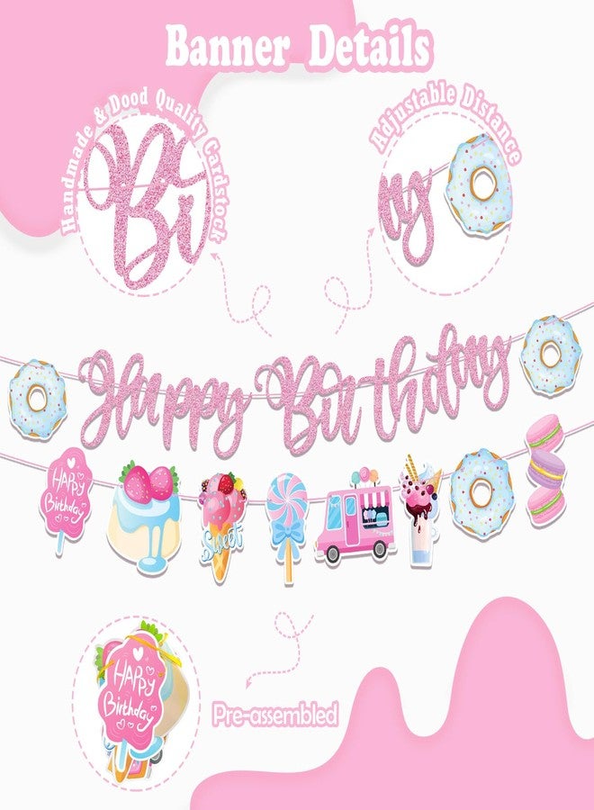 JUYRLE Sweets Birthday Party Decorations for Girls- Pastel Ice Cream Party Supplies, Donut Balloons Happy Birthday Banner Cupcake Topper Candy Theme Birthday for Baby Shower Wedding - Image 2