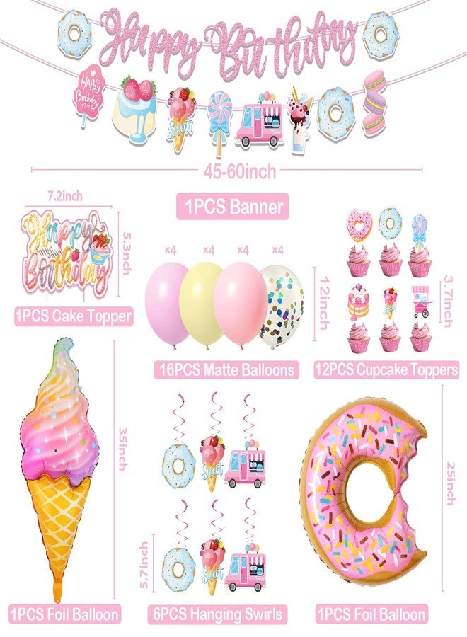 JUYRLE Sweets Birthday Party Decorations for Girls- Pastel Ice Cream Party Supplies, Donut Balloons Happy Birthday Banner Cupcake Topper Candy Theme Birthday for Baby Shower Wedding - Image 3