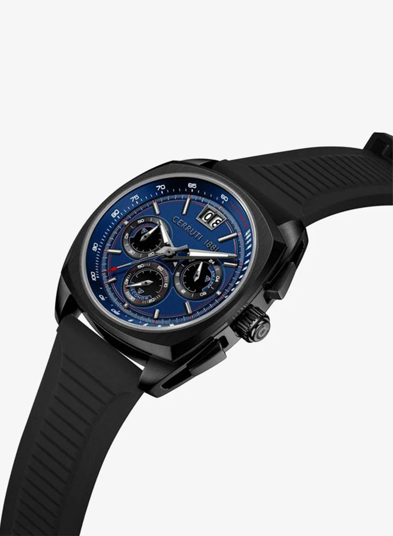شيروتي 1881 Cuneo 41.3mm Dark Blue Black Dial Silicone Strap Chronograph Watch For Men